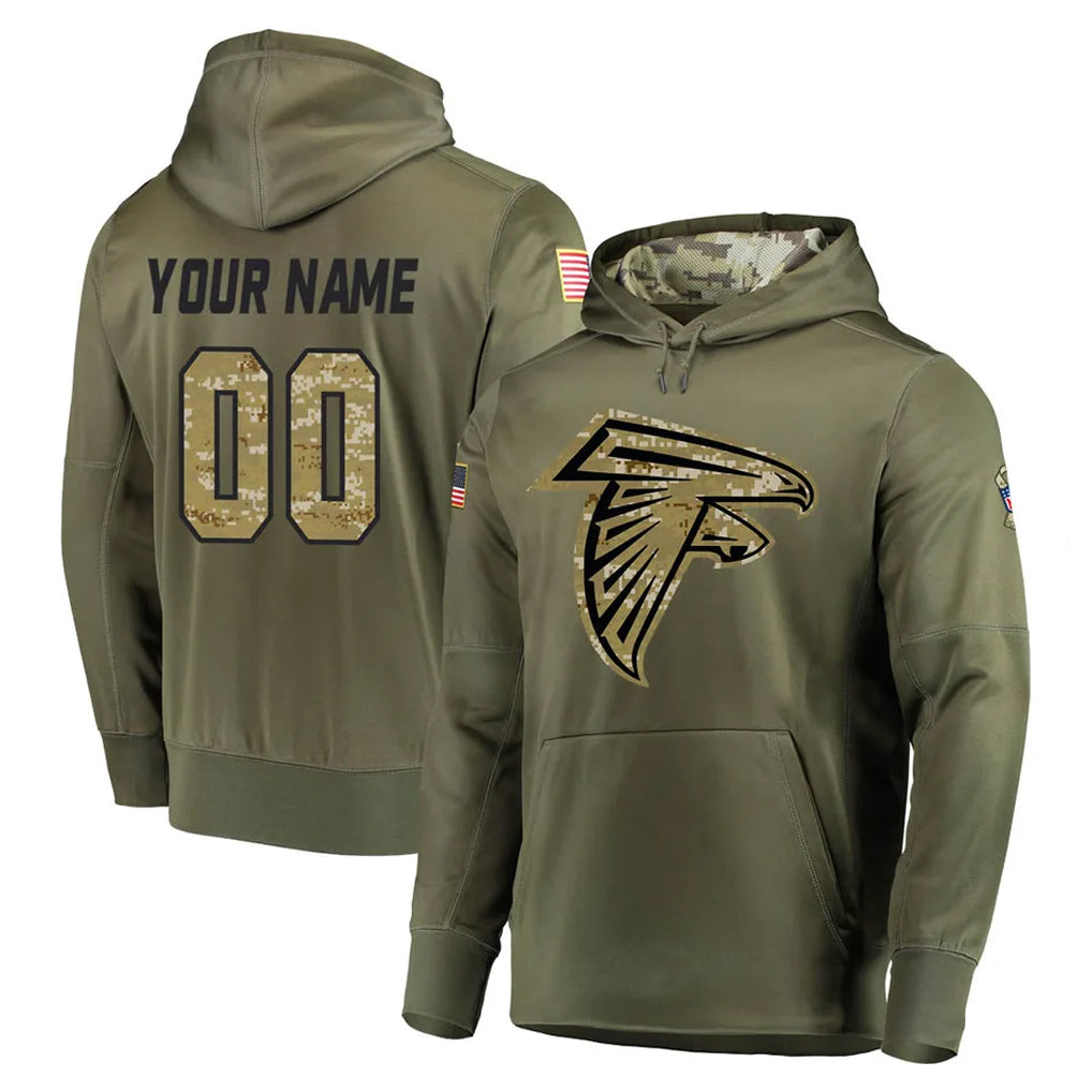 CAdoa Custom A.Falcons Olive Salute to Service Club Fleece Hoodie Any Name & Numbers Stitched Jerseys