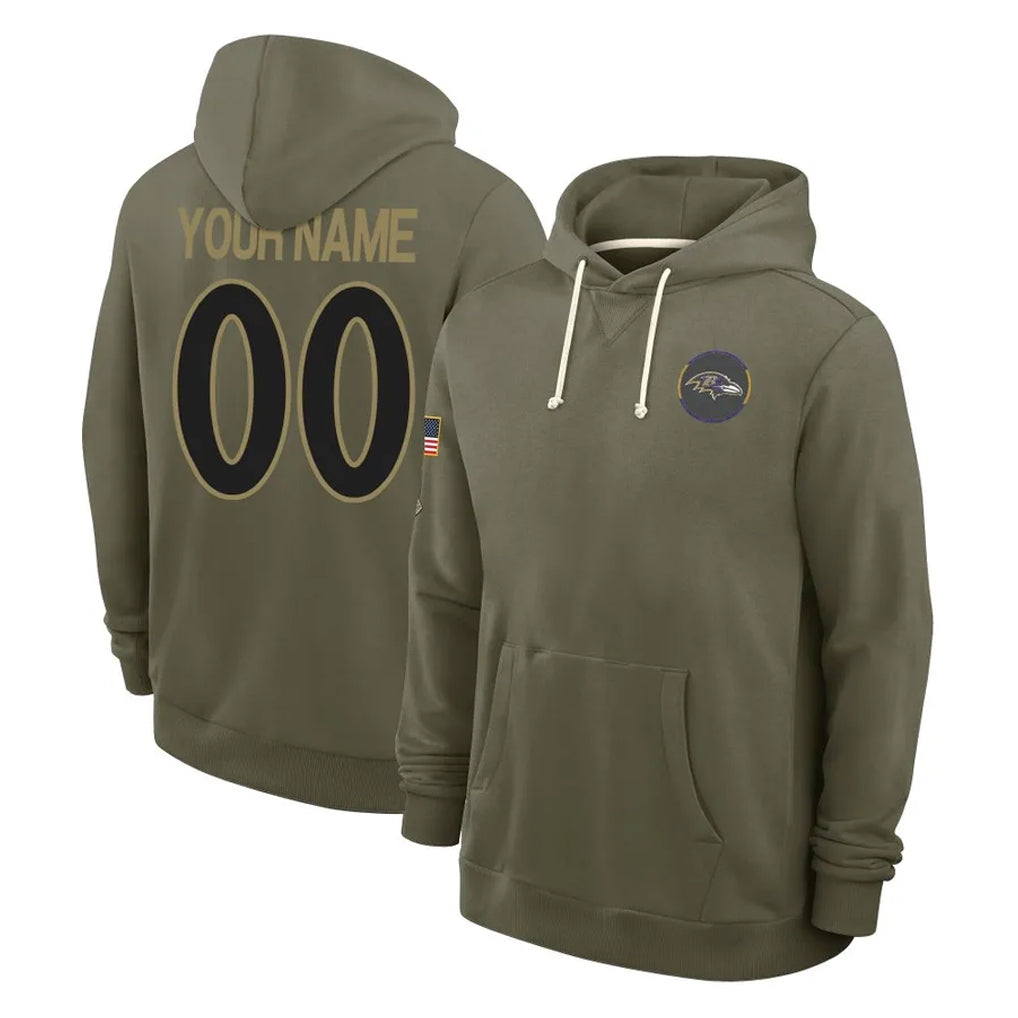 CAdoa Custom B.Ravens Olive Salute to Service Hoodie Any Name & Numbers Stitched Jerseys