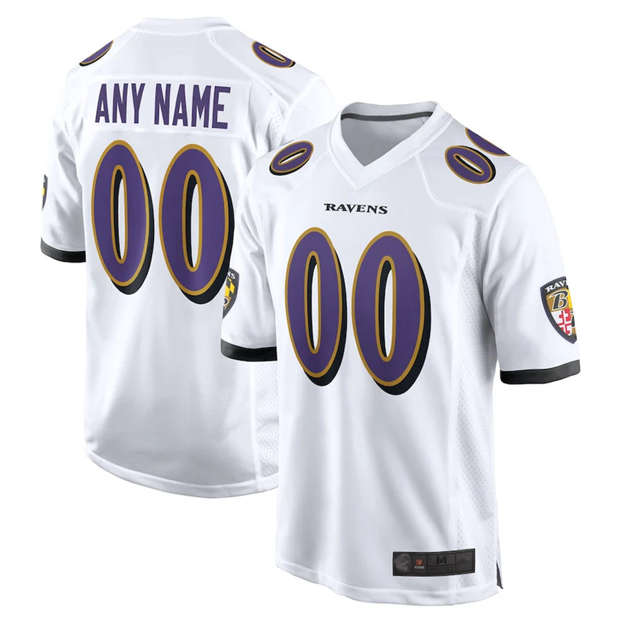 CAdoa Custom B.Ravens White Home Game Stitched Jerseys