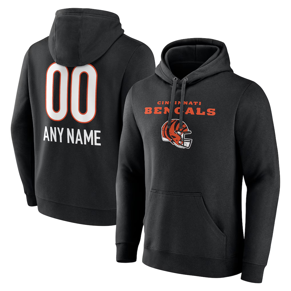 CAdoa Custom C.Bengals Black Personalized Name & Number Team Wordmark Pullover Hoodie Stitched Jerseys