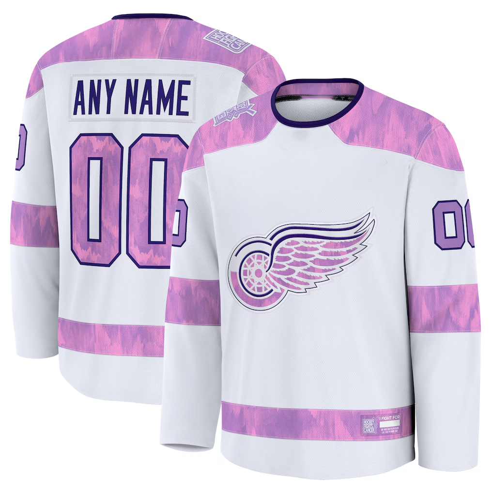 CAdoa Custom D.Red wings White 2024 Hockey Fights Cancer Practice Jerseys
