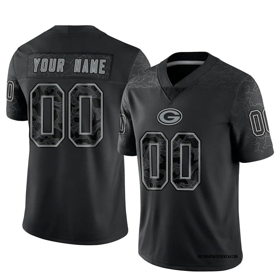 CAdoa Custom GB.Packers Black REFLECTIVE Limited Stitched Jerseys