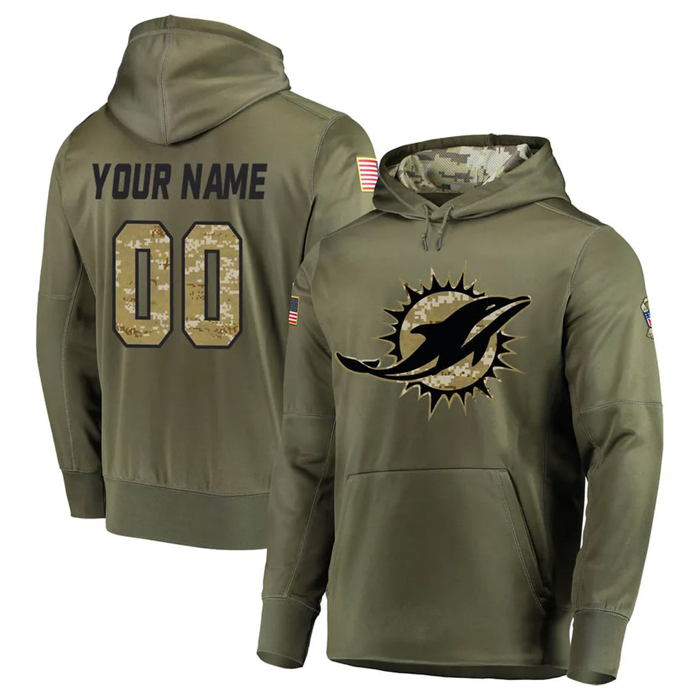 CAdoa Custom M.Dolphins Olive Salute to Service Pullover Hoodies Home Game Any Name & Numbers Stitched Jerseys