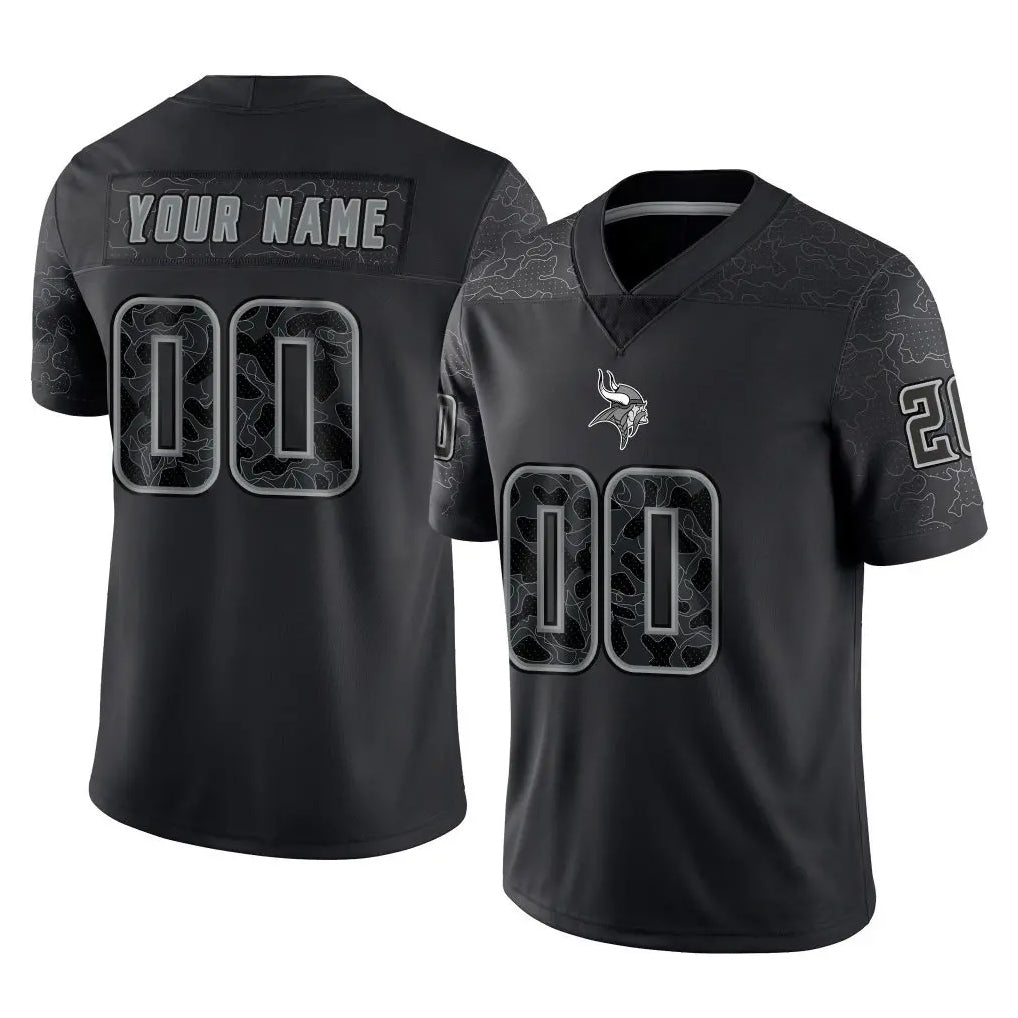 CAdoa Custom MN.Vikings Black Limited Reflective Home Game Any Name & Numbers Stitched Jerseys