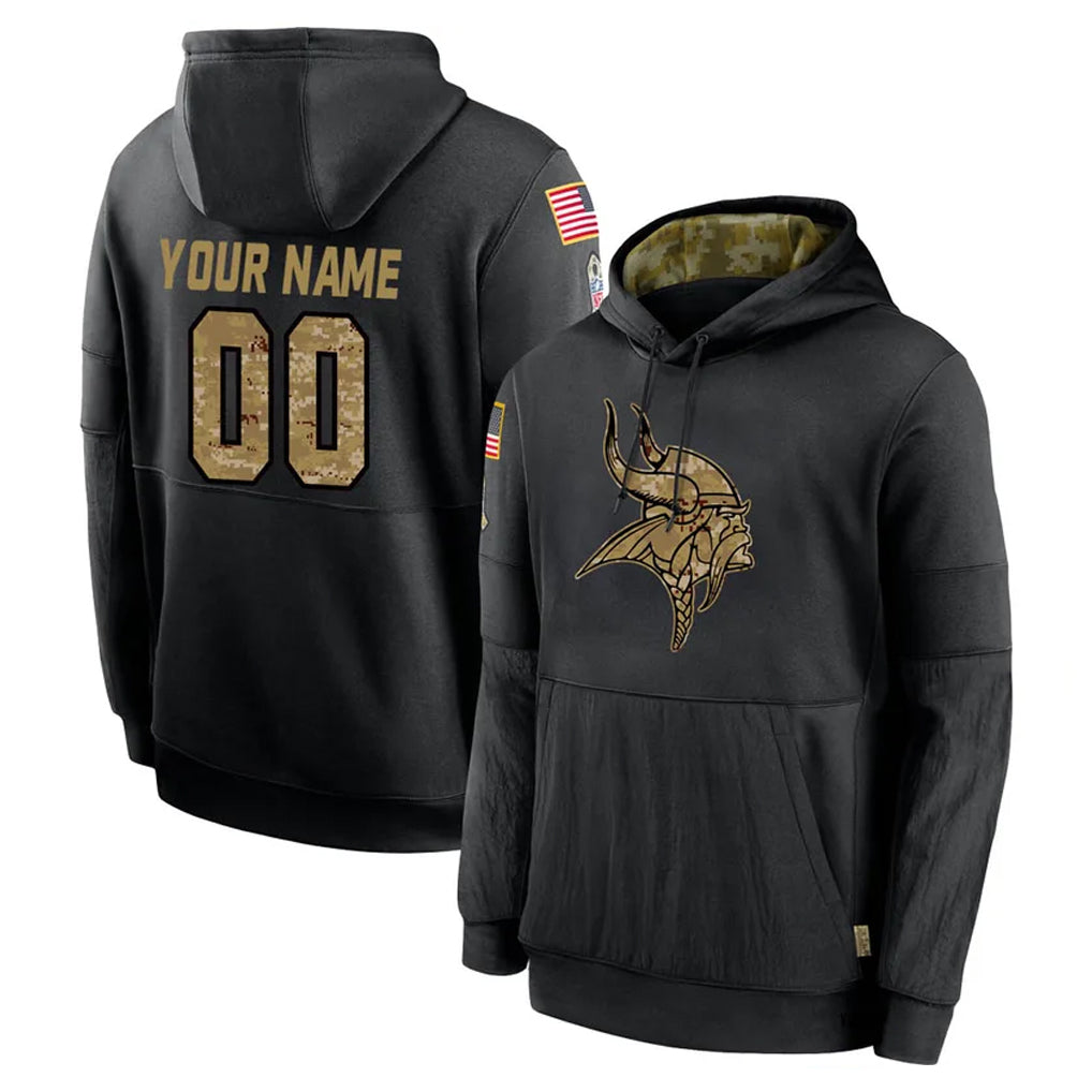 CAdoa Custom MN.Vikings Black Salute to Service Hoodies Limited Game Any Name & Numbers Stitched Jerseys