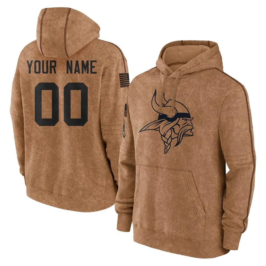 CAdoa Custom MN.Vikings Brown Salute to Service Hoodies Limited Game Any Name & Numbers Stitched Jerseys