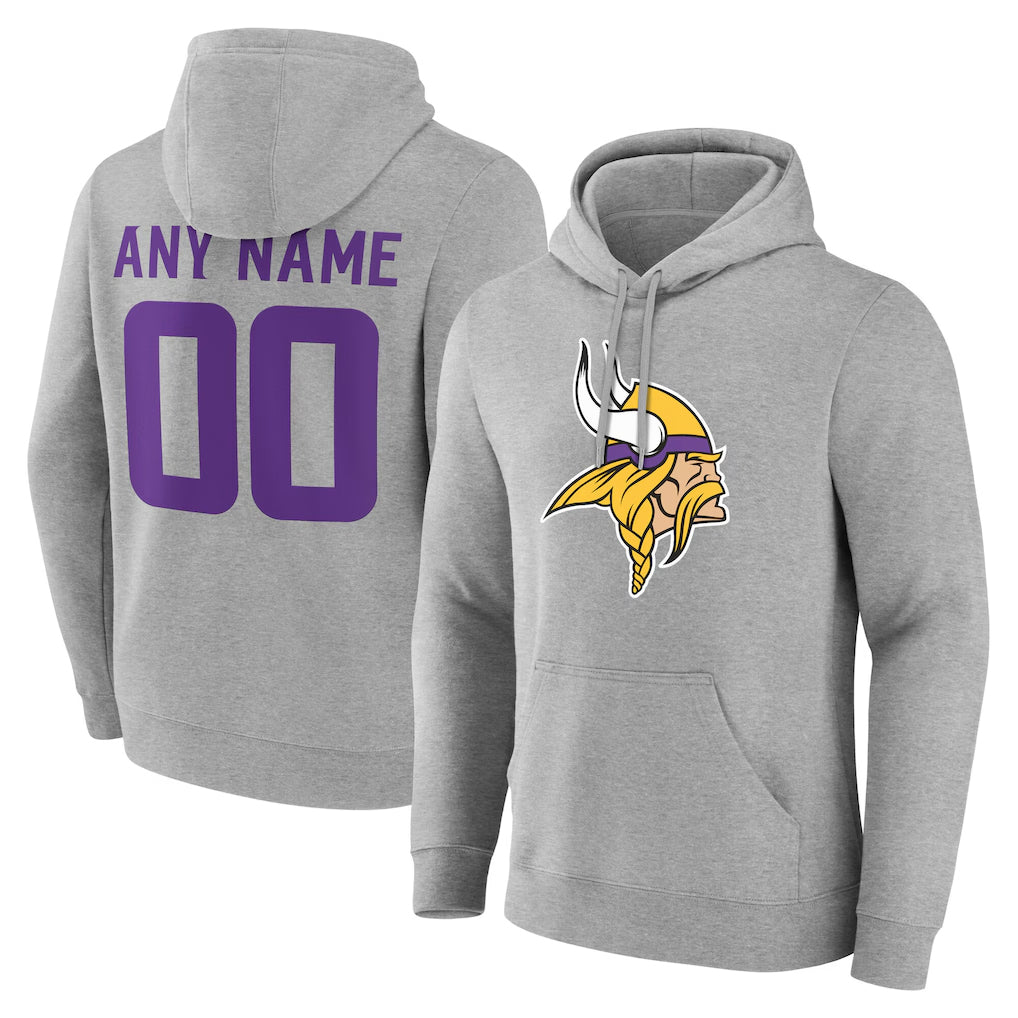 CAdoa Custom MN.Vikings Gray LOGO Pullover Hoodies Limited Any Name & Numbers Stitched Jerseys