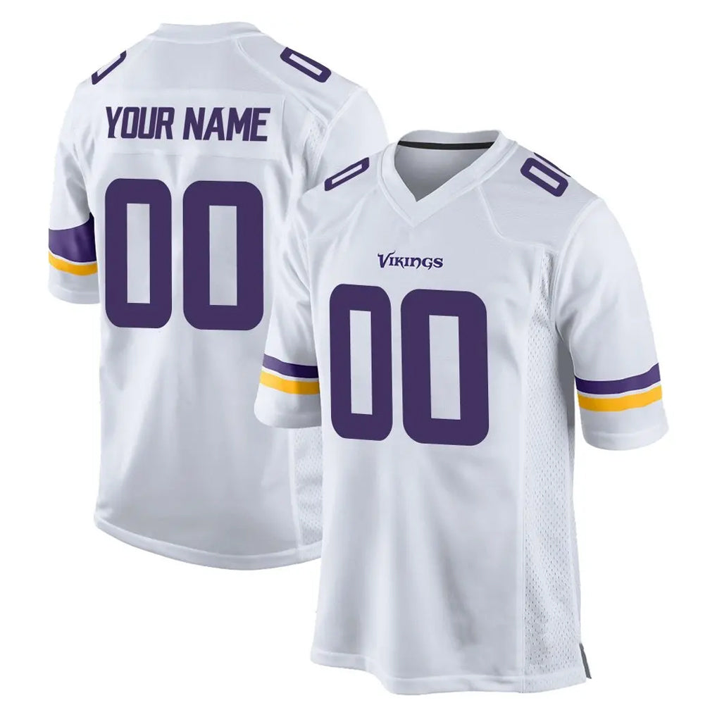 CAdoa Custom MN.Vikings White Home Game Any Name & Numbers Stitched Jerseys