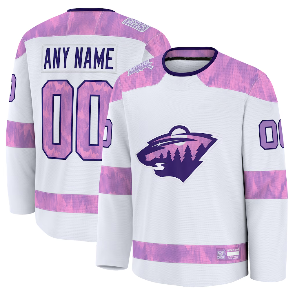CAdoa Custom M.Wild White 2024 Hockey Fights Cancer Practice Jerseys