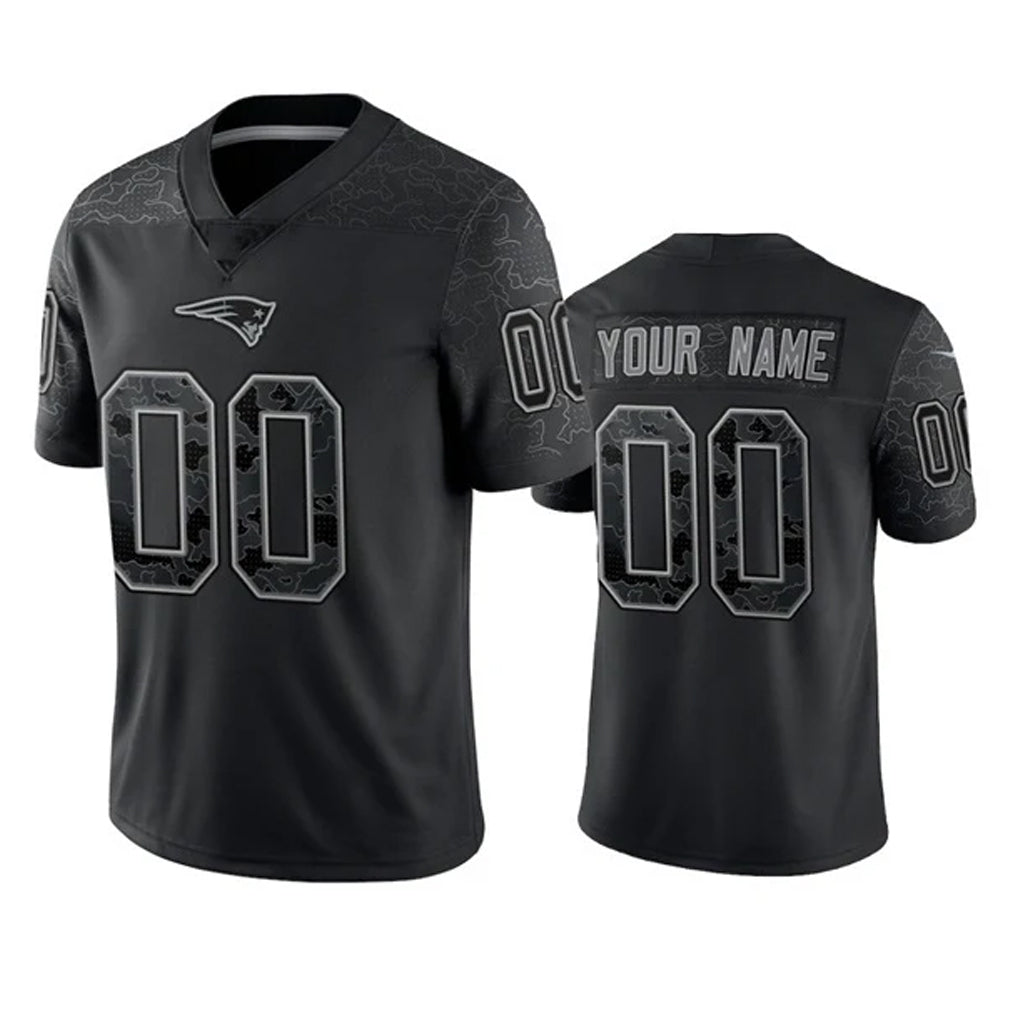 CAdoa Custom NE.Patriots Black Reflective LImited Home Game Any Name & Numbers Stitched Jerseys