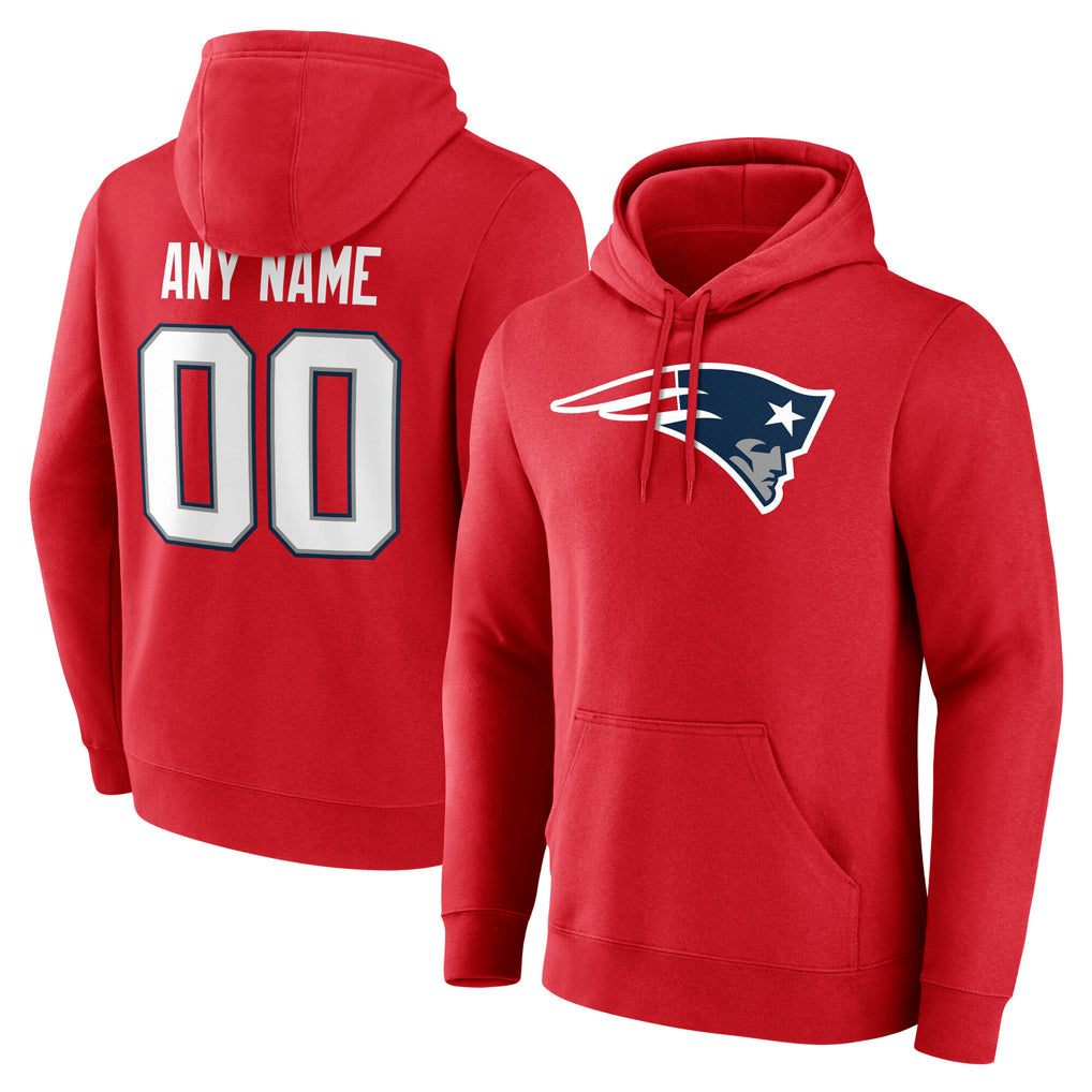 CAdoa Custom NE.Patriots Red LOGO Pullover Hoodies Home Game Any Name & Numbers Stitched Jerseys