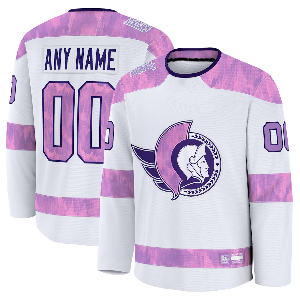CAdoa Custom O.Senators White 2024 Hockey Fights Cancer Practice Jerseys