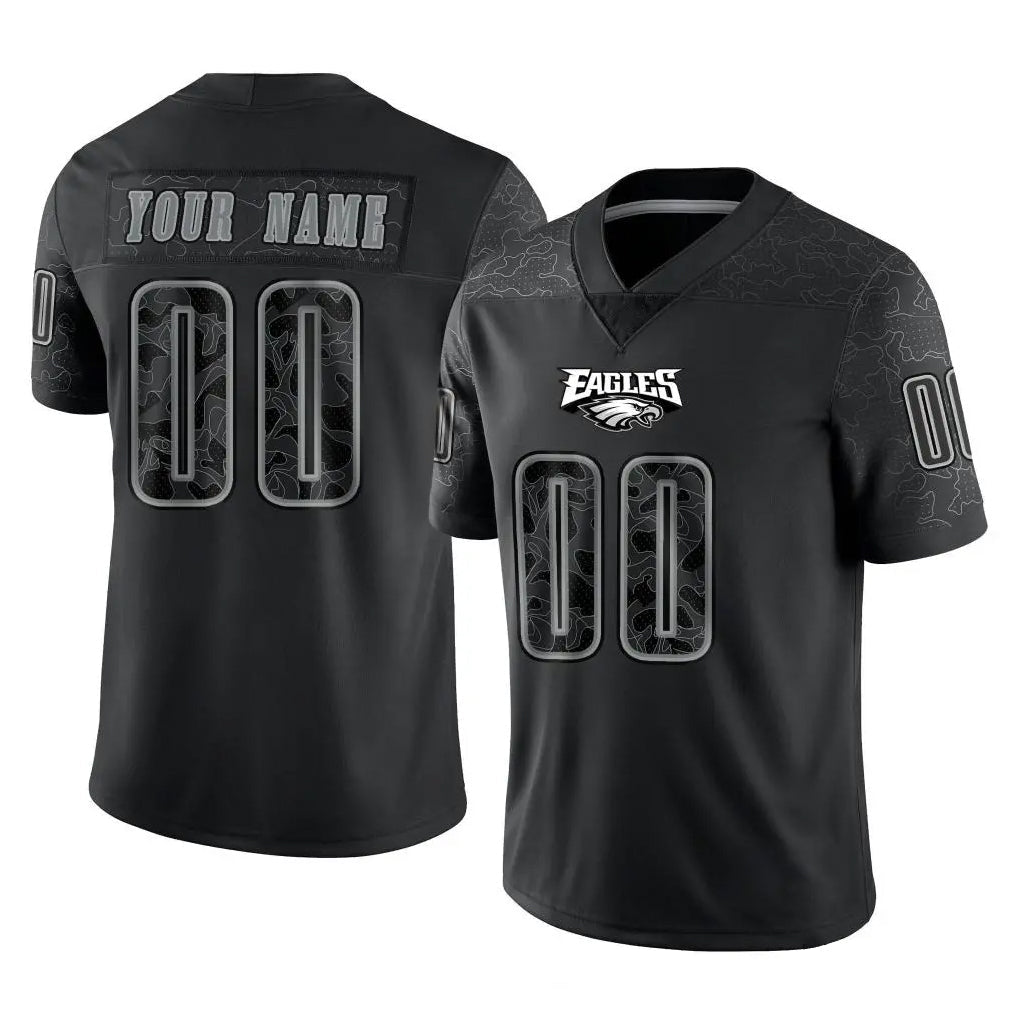 CAdoa Custom P.Eagles Black Reflective Limited Home Game Any Name & Numbers Stitched Jerseys