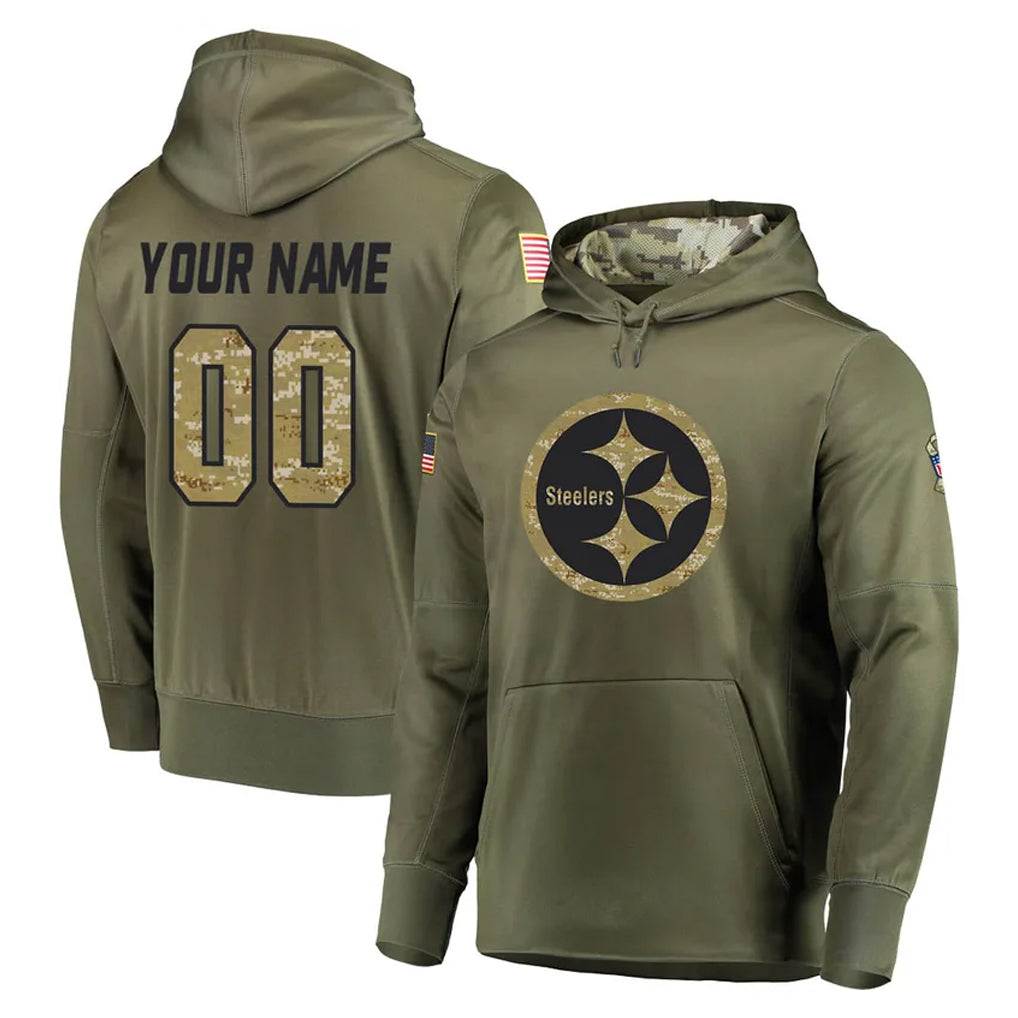 CAdoa Custom P.Steelers Olive Salute to Service Pullover Hoodie Home Game Any Name & Numbers Stitched Jerseys