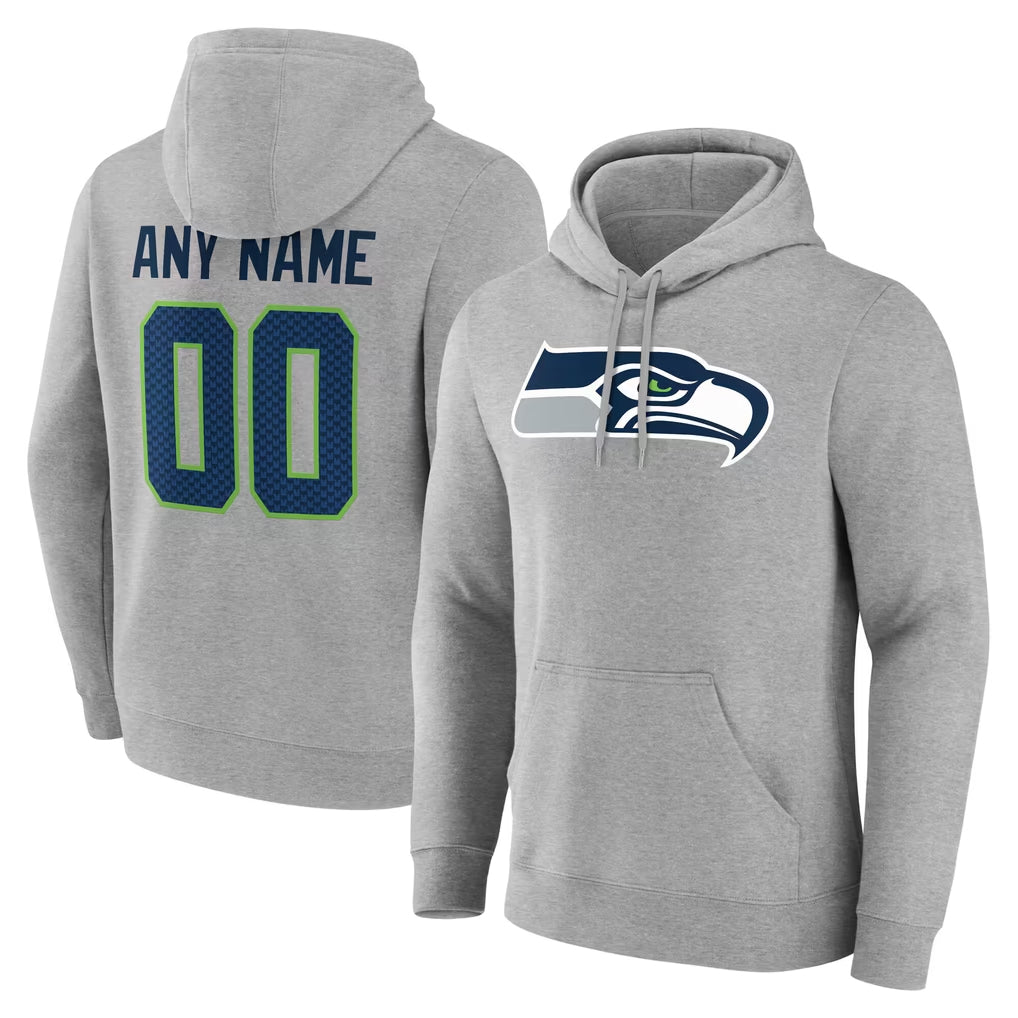CAdoa Custom S.Seahawks Gray LOGO Pullover Hoodies Game Any Name & Numbers Stitched Jerseys