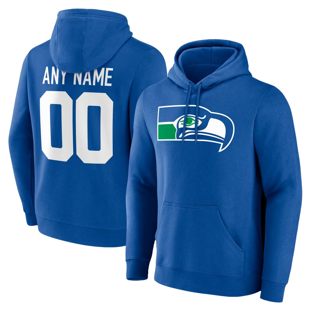 CAdoa Custom S.Seahawks Royal LOGO Pullover Hoodies Game Any Name & Numbers Stitched Jerseys