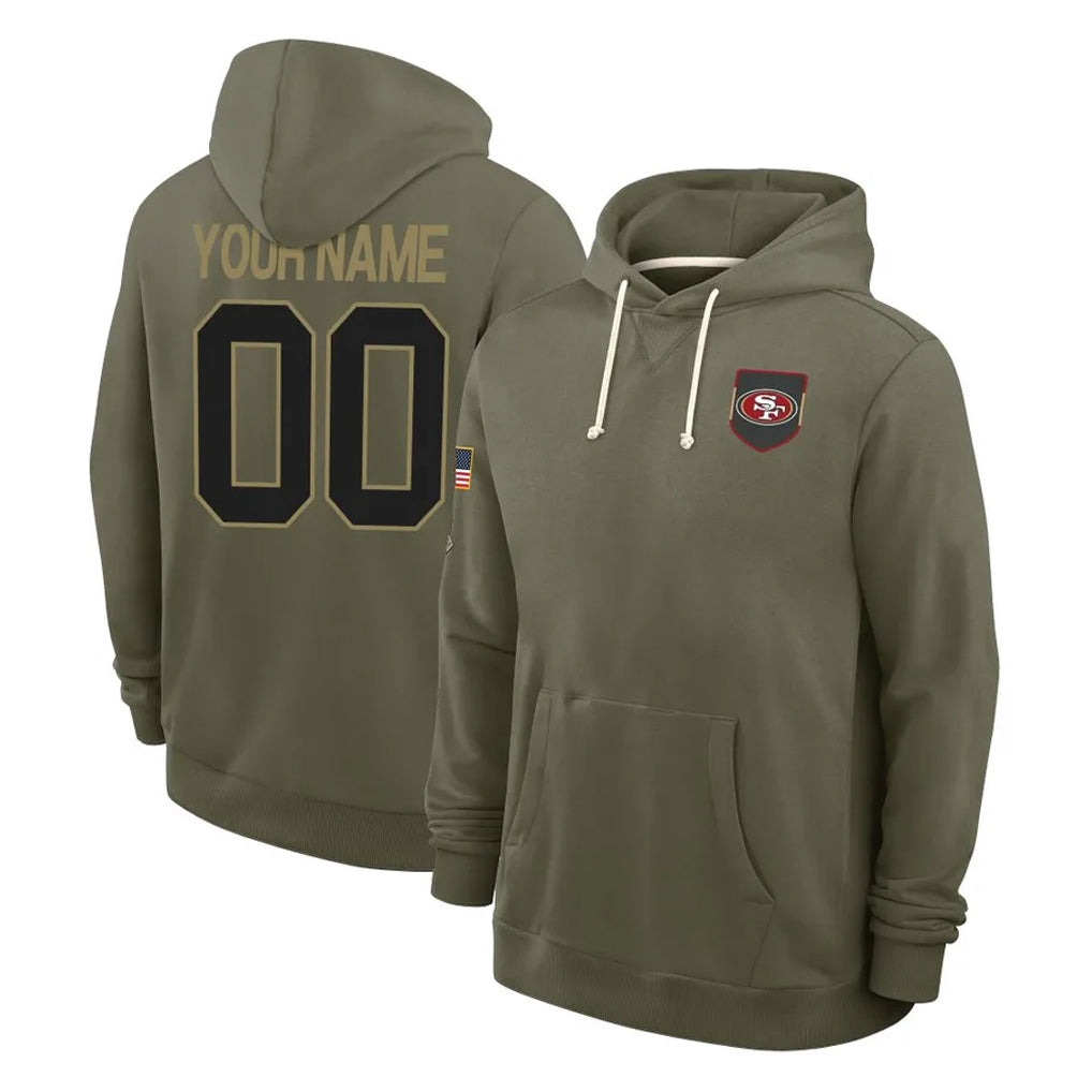 CAdoa Custom SF.49ers Olive Salute to Service Pullover Hoodies Limited Any Name & Numbers Stitched Jerseys