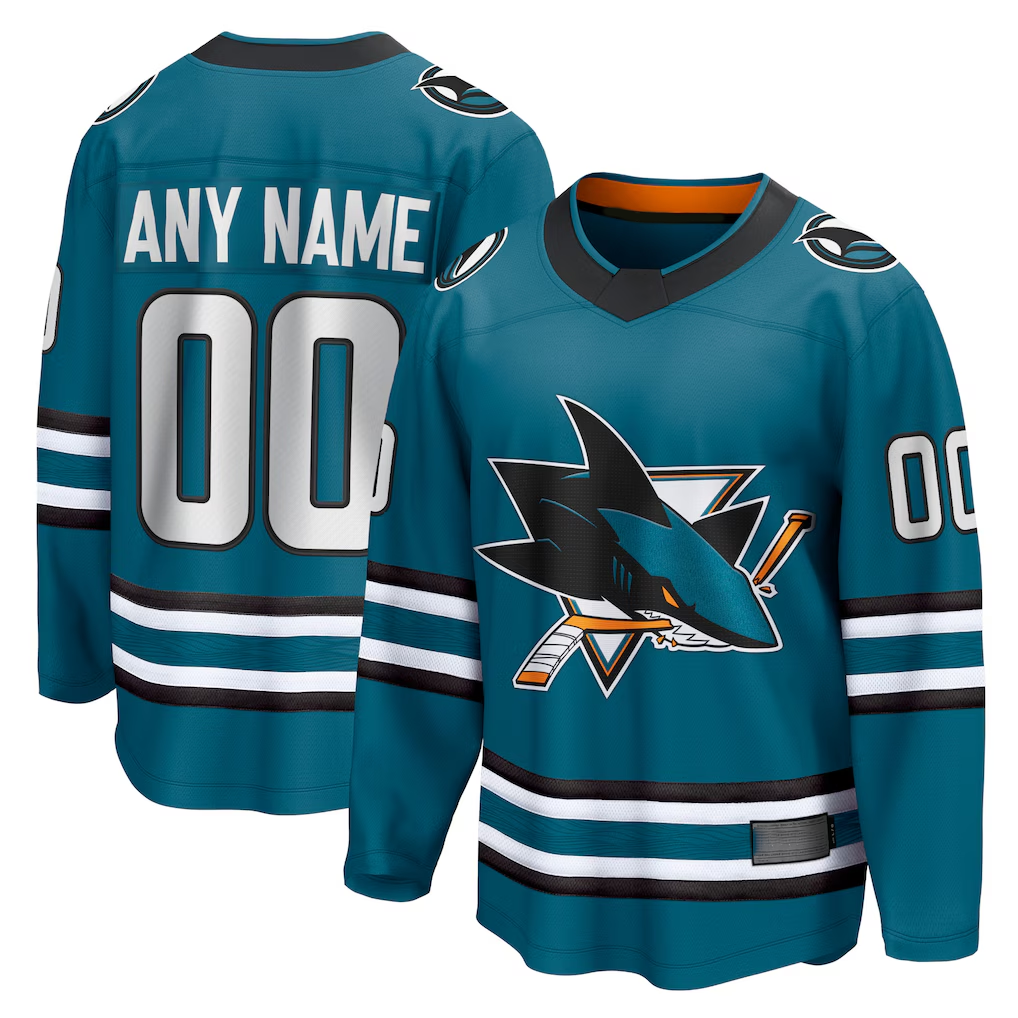 CAdoa Custom S.Jose Sharks Teal Home Breakaway Jerseys