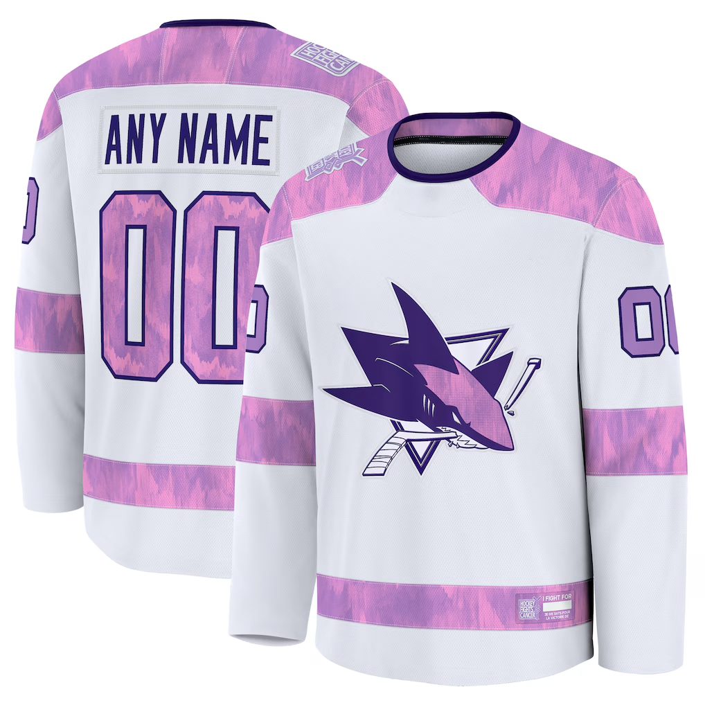 CAdoa Custom S.Jose Sharks White 2024 Hockey Fights Cancer Practice Jerseys