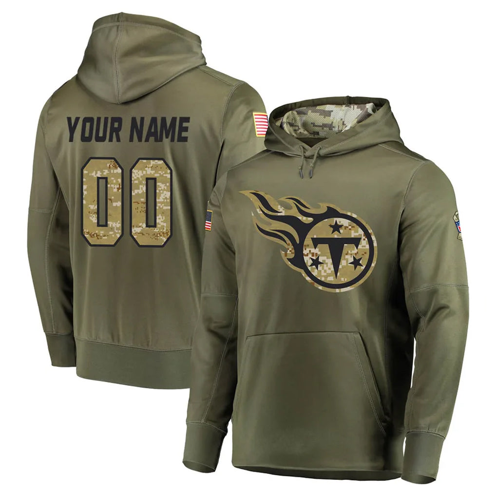 CAdoa Custom T.Titans Olive Salute to Service Pullover Hoodies Home Game Any Name & Numbers Stitched Jerseys