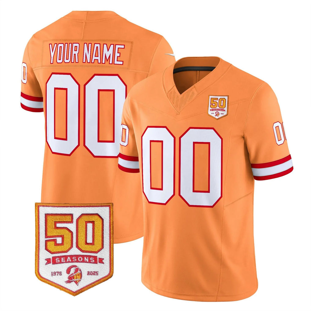 CAdoa Custom TB.Buccaneers 76' Orange 50th Season Vapor Limited Home Game Any Name & Numbers Stitched Jerseys
