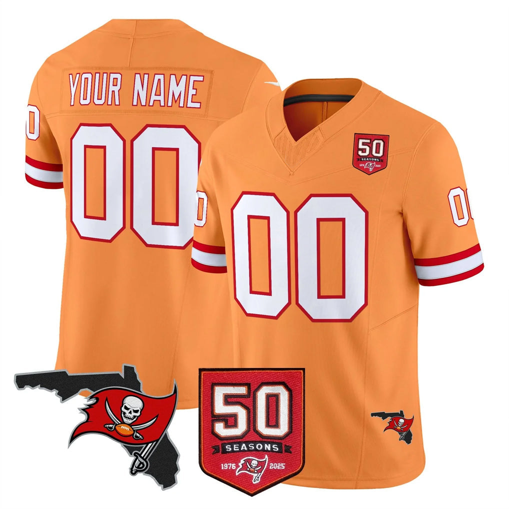 CAdoa Custom TB.Buccaneers Orange 50th Season Vapor Limited Home Game Any Name & Numbers Stitched Jerseys