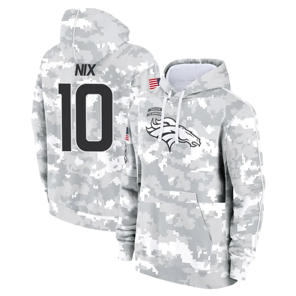 CAdoa D.Broncos #10 Bo Nix Player Arctic Camo Salute to Service Hoodies Limited Game Stitched Jerseys