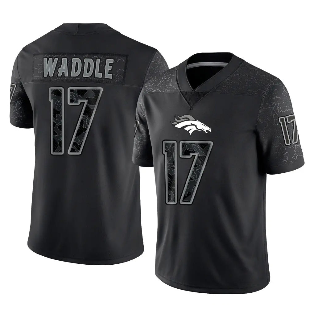 CAdoa D.Broncos #17 Jaylen Waddle Player Black Reflective Limited Stitched Jerseys