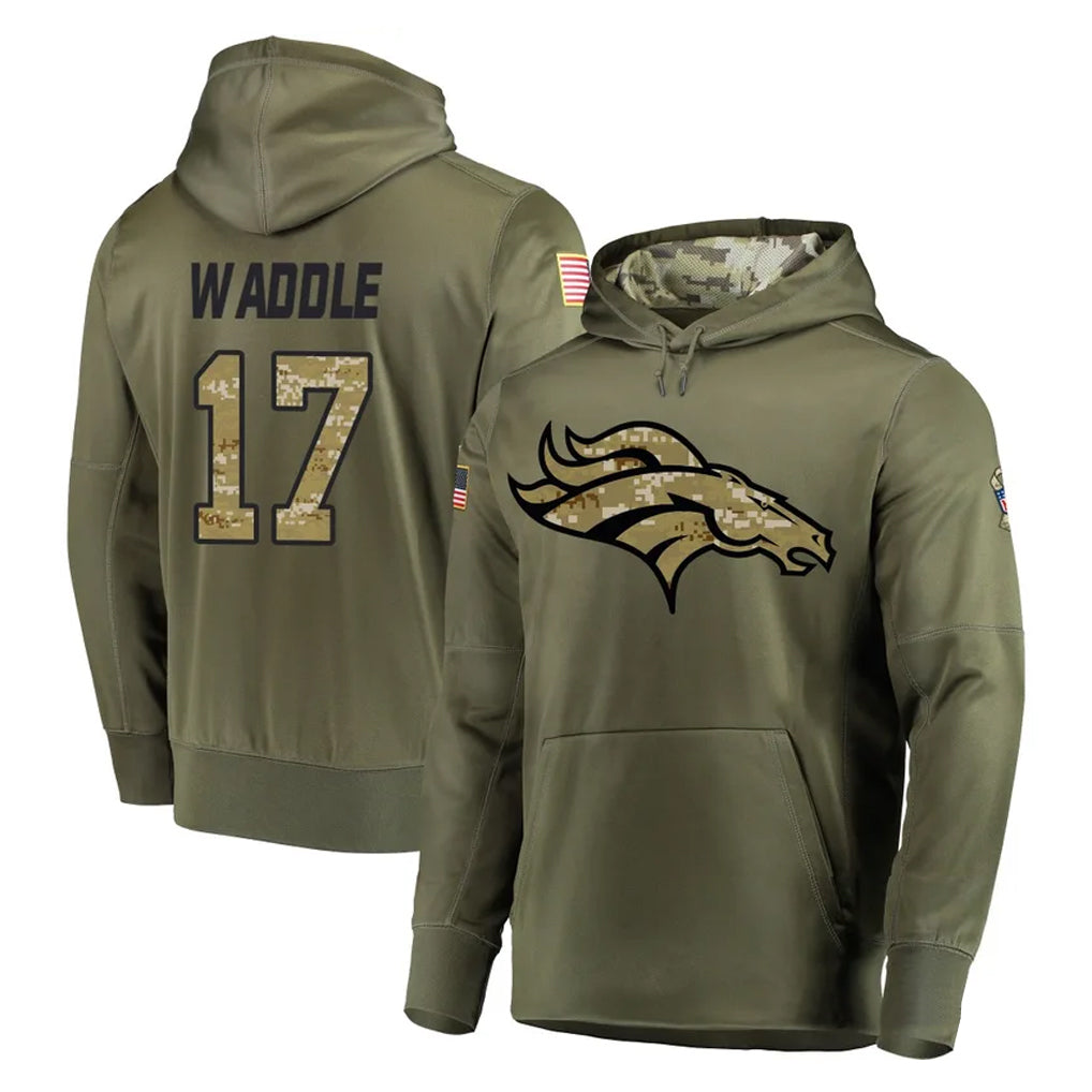 CAdoa D.Broncos #17 Jaylen Waddle Player Olive Salute to Service Pullover Hoodies Home Game Stitched Jerseys