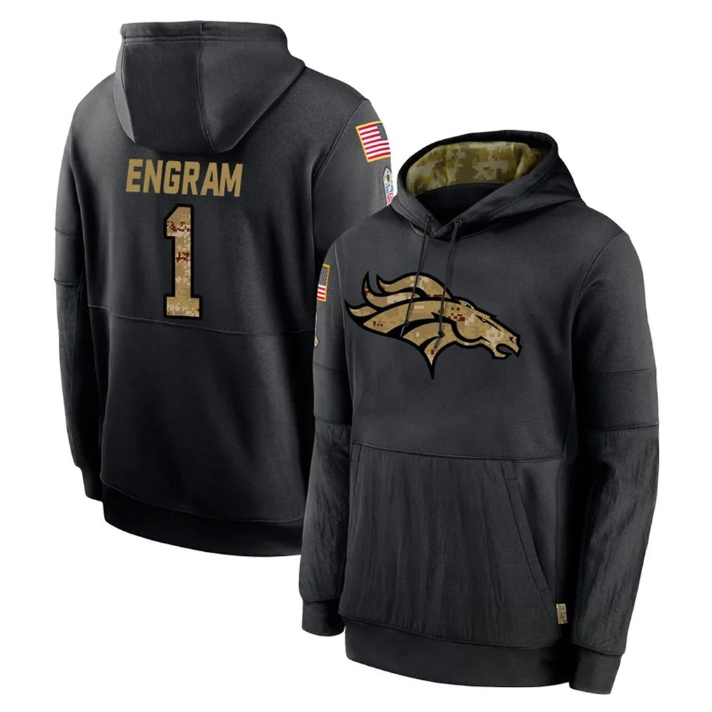 CAdoa D.Broncos #1 Evan Engram Player Black Salute to Service Pullover Hoodies Limited Stitched Jerseys