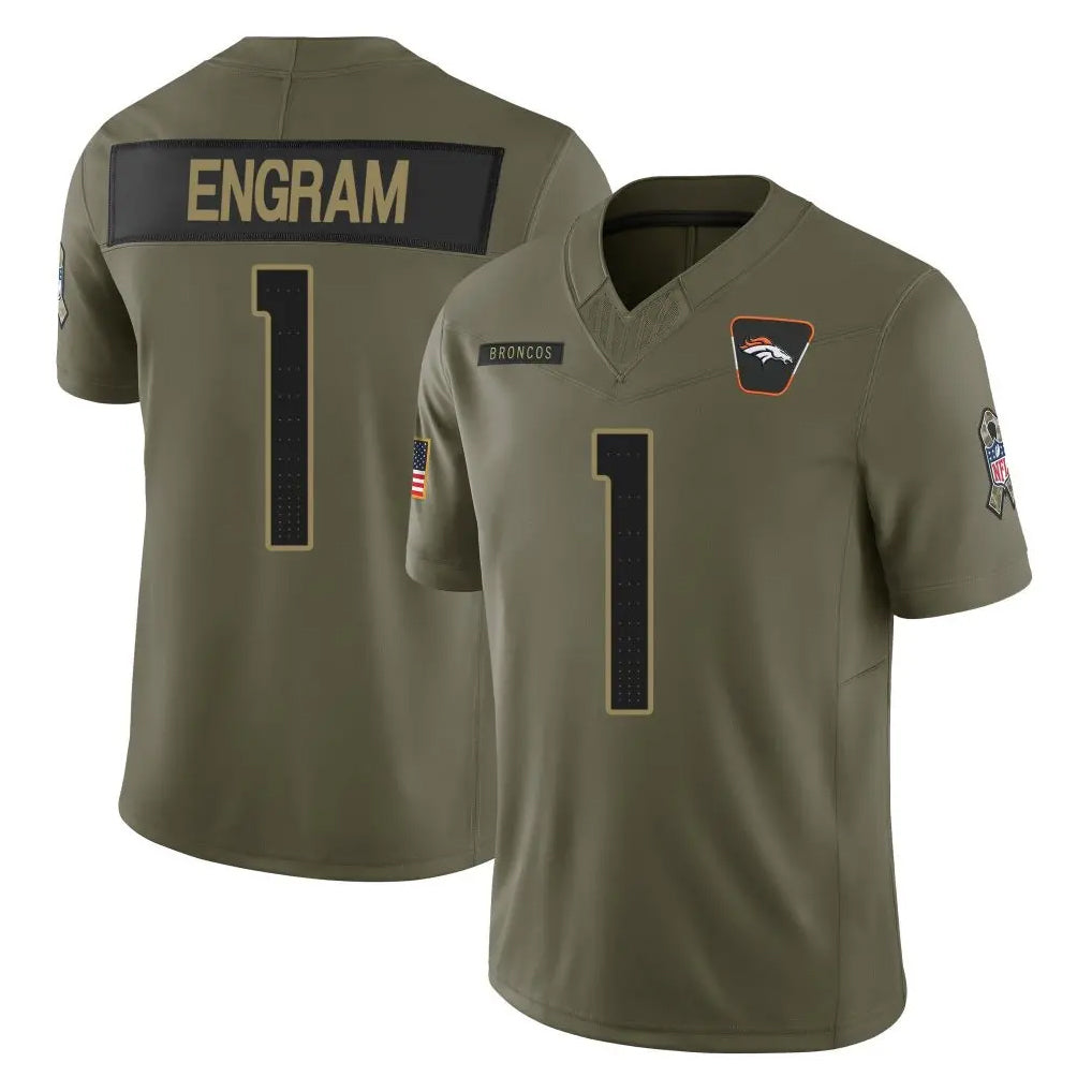 CAdoa D.Broncos #1 Evan Engram Player Olive 2025 Salute To Service Limited Home Game Stitched Jerseys