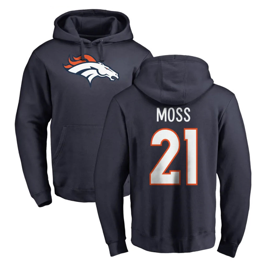CAdoa D.Broncos #21 Riley Moss Player Navy Pullover Hoodie Limited Stitched Jerseys