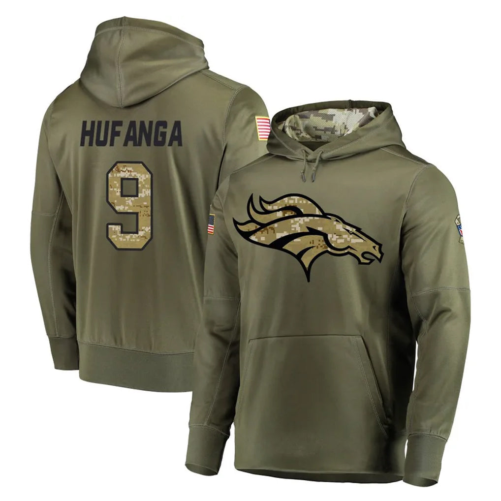 CAdoa D.Broncos #9 Talanoa Hufanga Player Olive Salute to Service Pullover Hoodies Home Game Stitched Jerseys