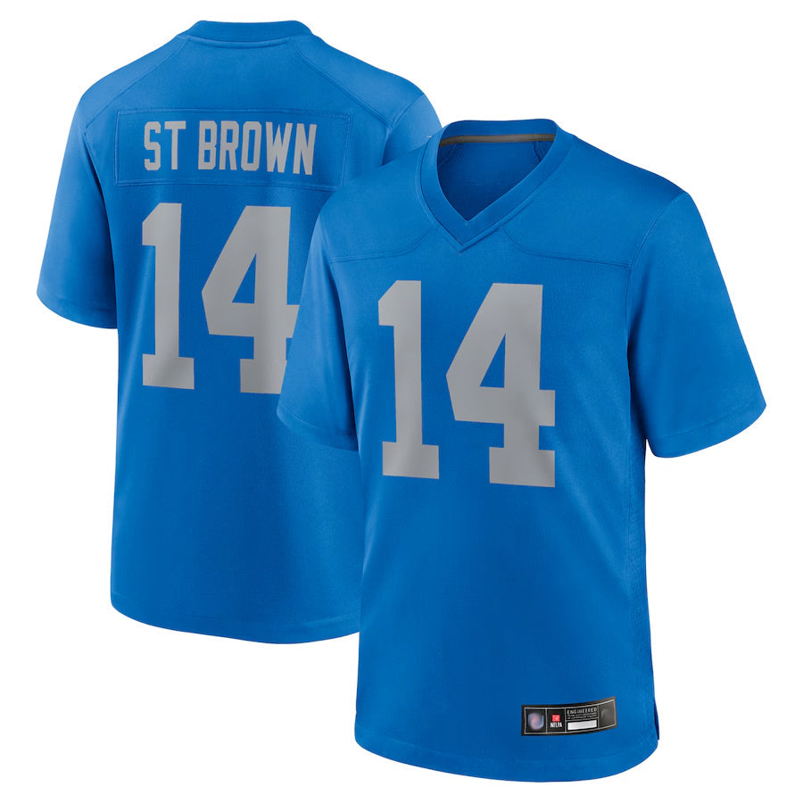 CAdoa D.Lions Alternate Game Stitched Jerseys Throwback - Blue - #14 Amon-Ra St. Brown Player