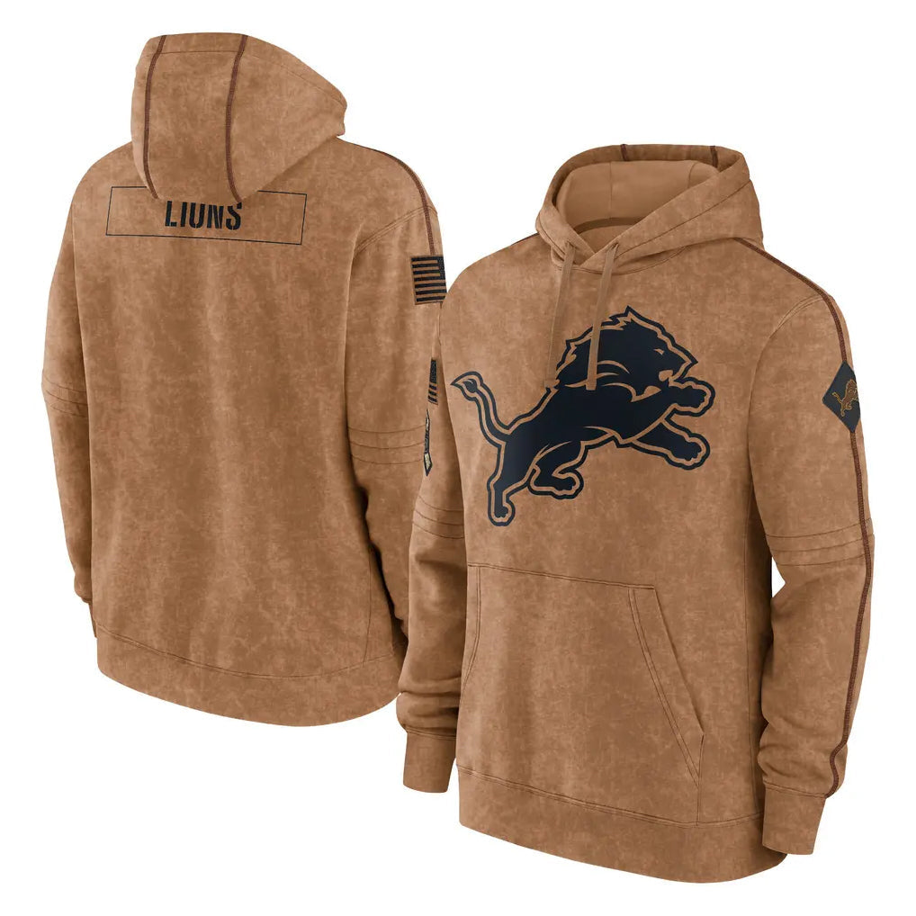 CAdoa D.Lions Brown Salute to Service Hoodies Limited Game Blank Player Stitched Jerseys