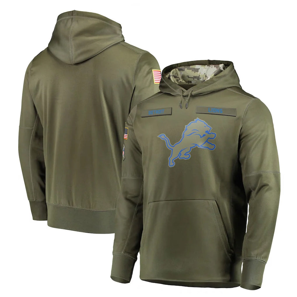 CAdoa D.Lions Olive Salute to Service Pullover Hoodies Home Game Blank Player Stitched Jerseys