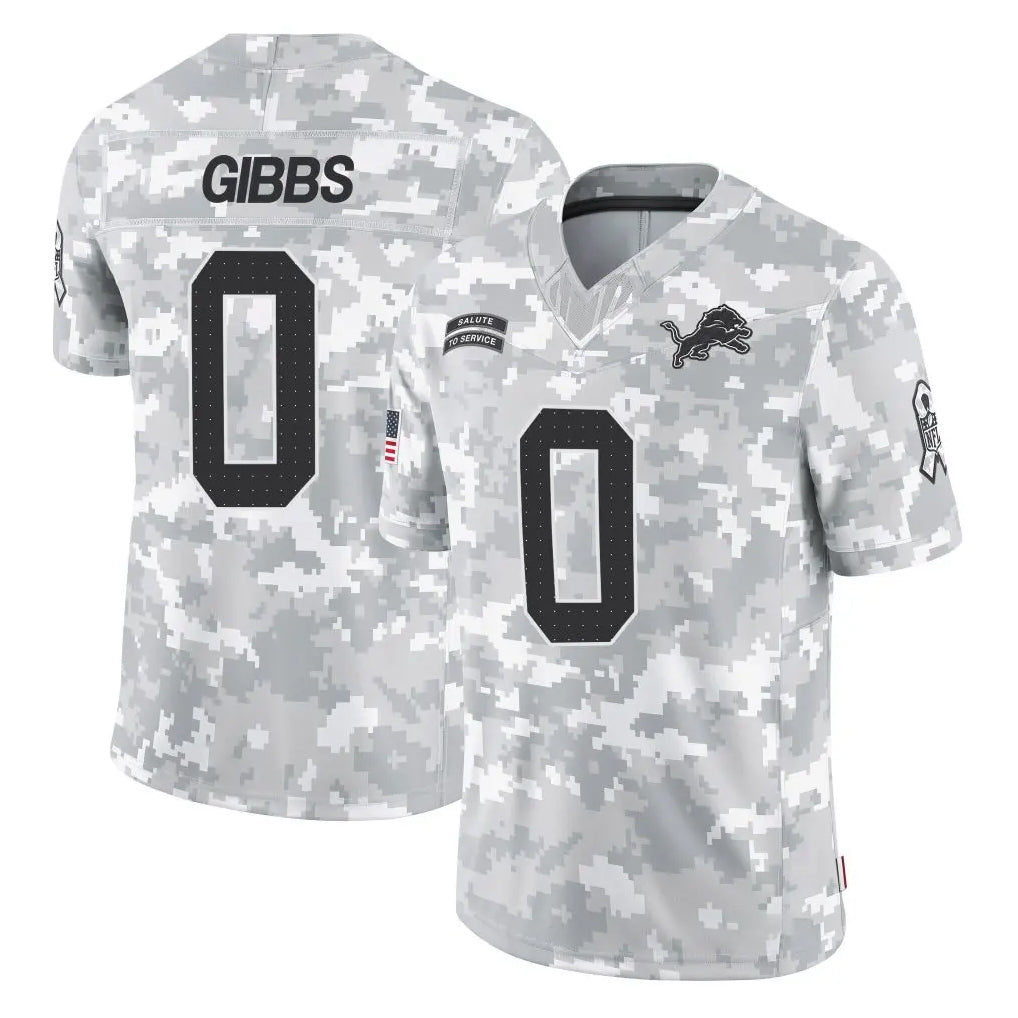 CAdoa D.Lions #0 Jahmyr Gibbs Player Arctic Camo Salute To Service Limited Stitched Jerseys