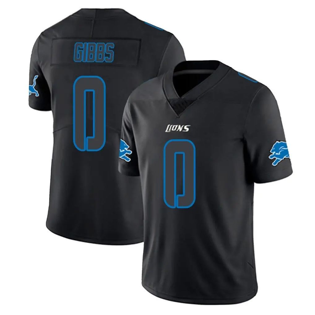 CAdoa D.Lions #0 Jahmyr Gibbs Player Black Impact Limited Home Game Stitched Jerseys