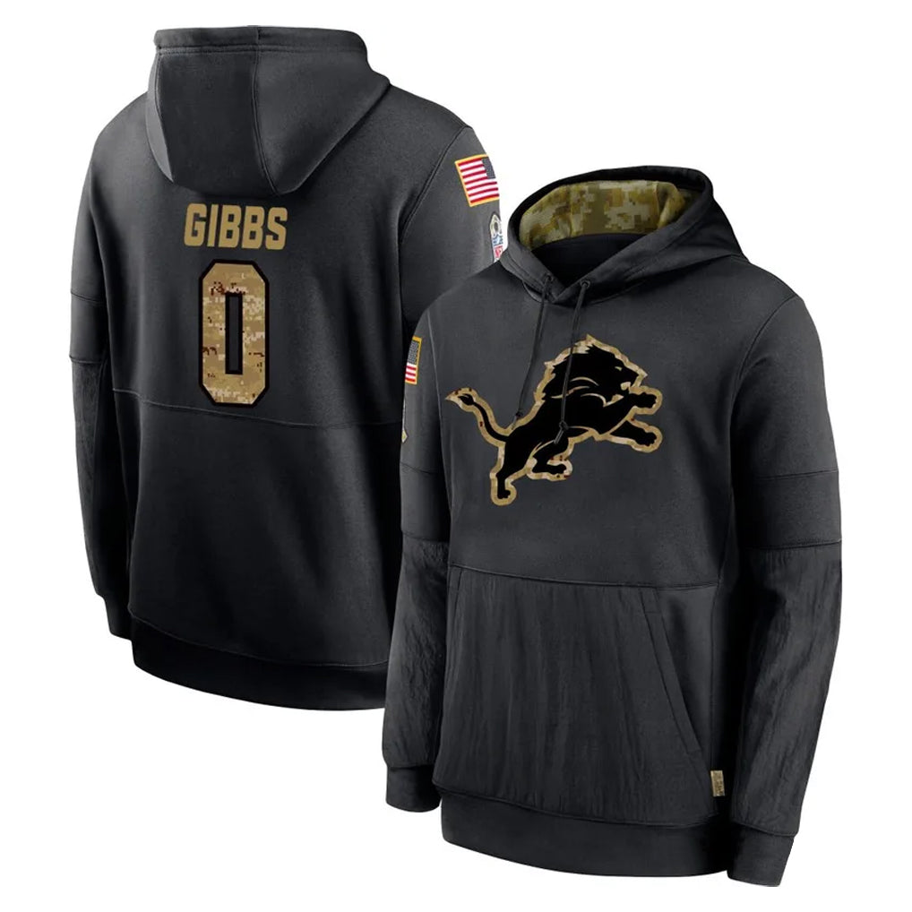 CAdoa D.Lions #0 Jahmyr Gibbs Player Black Salute to Service Hoodies Limited Game Stitched Jerseys