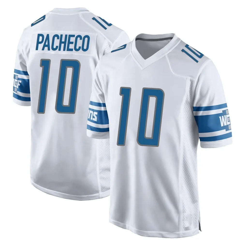 CAdoa D.Lions #10 Isiah Pacheco Player White Home Game Stitched Jerseys