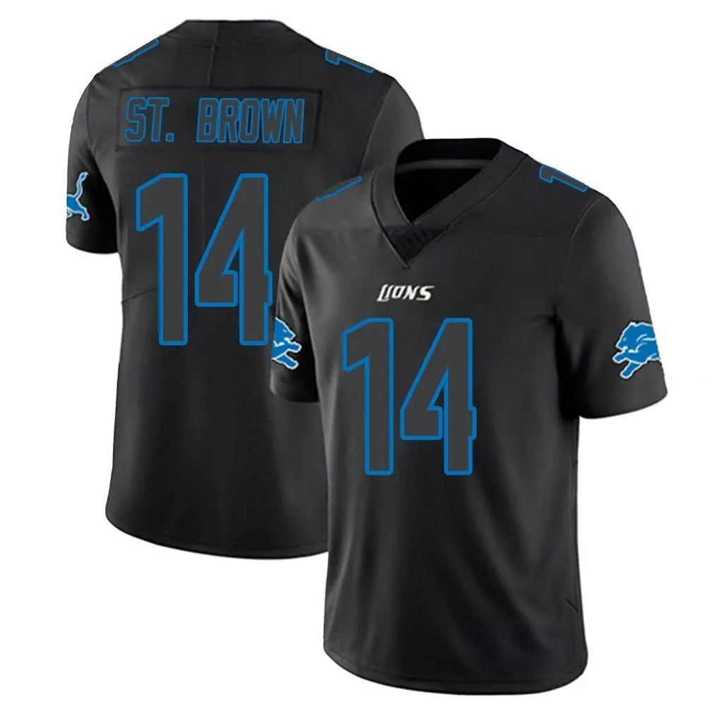 CAdoa D.Lions #14 Amon-Ra St. Brown Player Black Impact Limited Home Game Stitched Jerseys