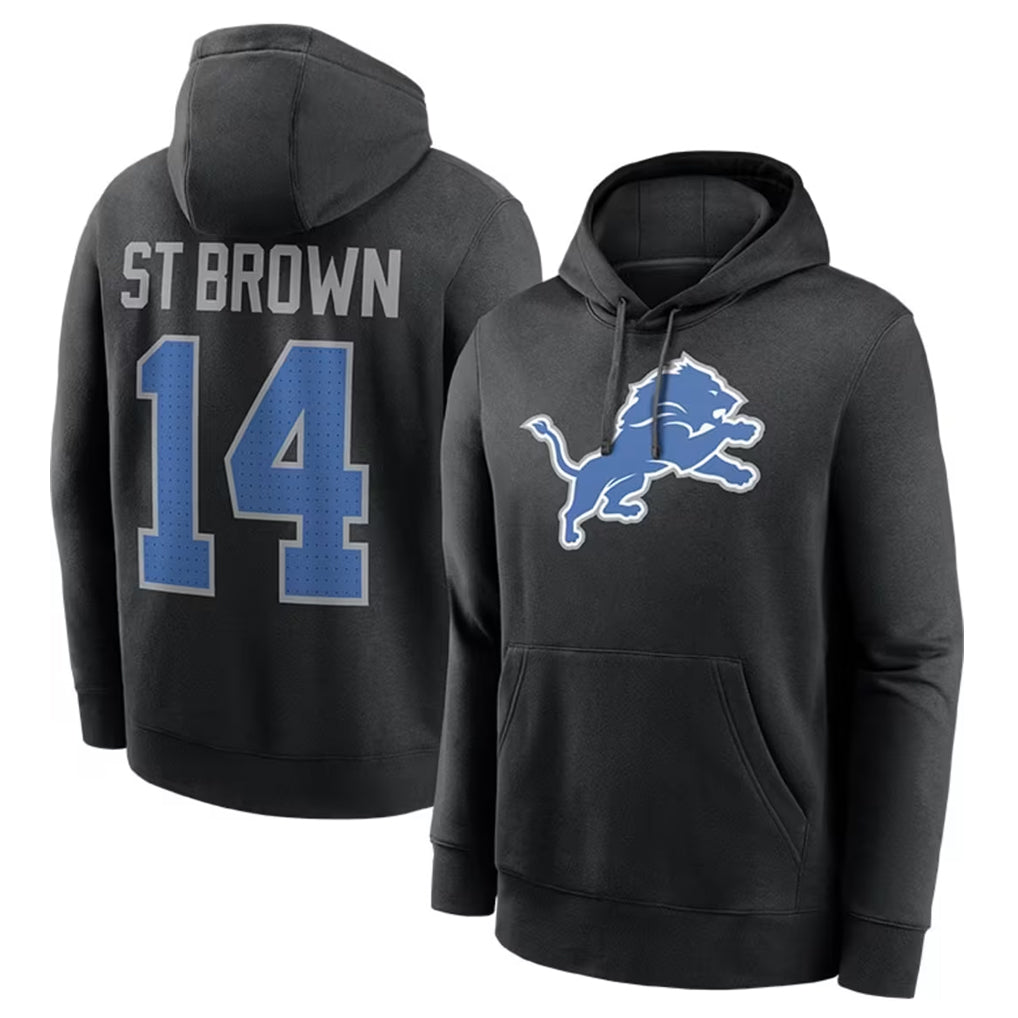CAdoa D.Lions #14 Amon-Ra St. Brown Player Black Pullover Hoodies Limited Game Stitched Jerseys