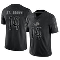 CAdoa D.Lions #14 Amon-Ra St. Brown Player Black REFLECTIVE Limited Stitched Jerseys