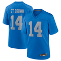 CAdoa D.Lions #14 Amon-Ra St. Brown Player Blue Game Replica Stitched Jerseys
