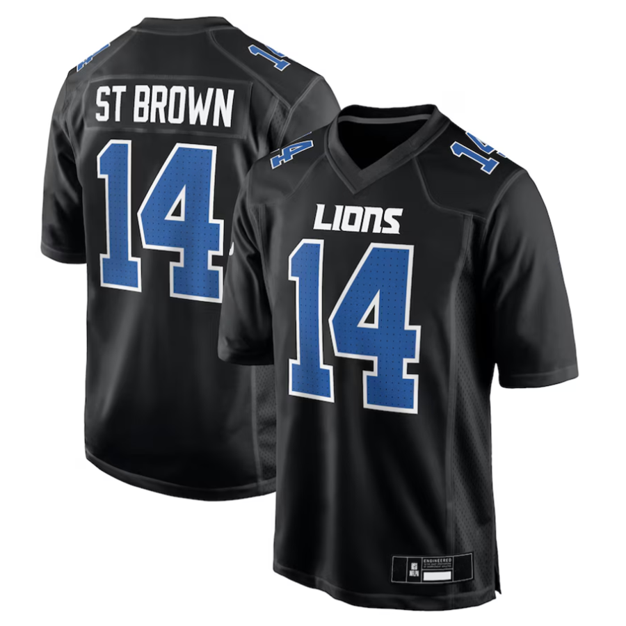 CAdoa D.Lions #14 Amon-Ra St. Brown Player Carbon Black Fashion Stitched Jerseys