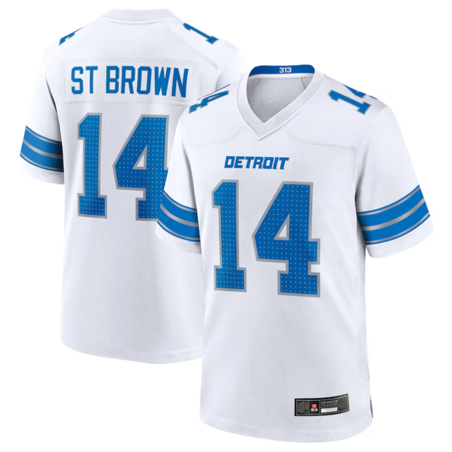 CAdoa D.Lions #14 Amon-Ra St. Brown Player White Game Stitched Jerseys