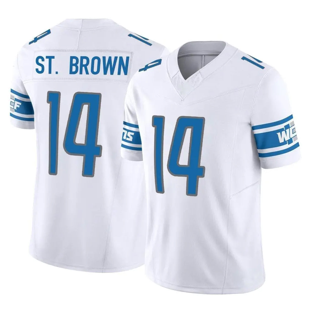 CAdoa D.Lions #14 Amon-Ra St. Brown Player White Vapor F.U.S.E. Limited Home Game Stitched Jerseys