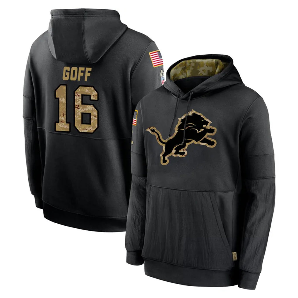 CAdoa D.Lions #16 Jared Goff Player Black Salute to Service Hoodies Limited Game Stitched Jerseys