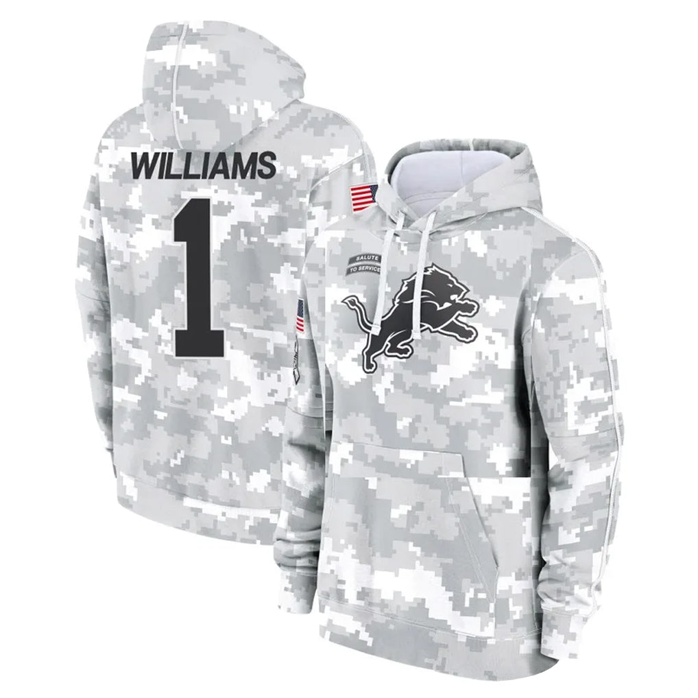 CAdoa D.Lions #1 Jameson Williams Player Arctic Camo Salute to Service Hoodies Limited Game Stitched Jerseys