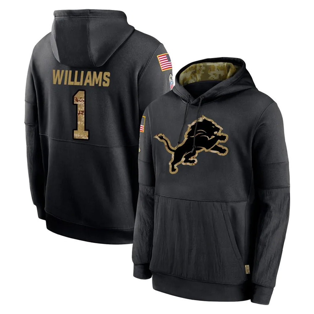 CAdoa D.Lions #1 Jameson Williams Player Black Salute to Service Hoodies Limited Game Stitched Jerseys